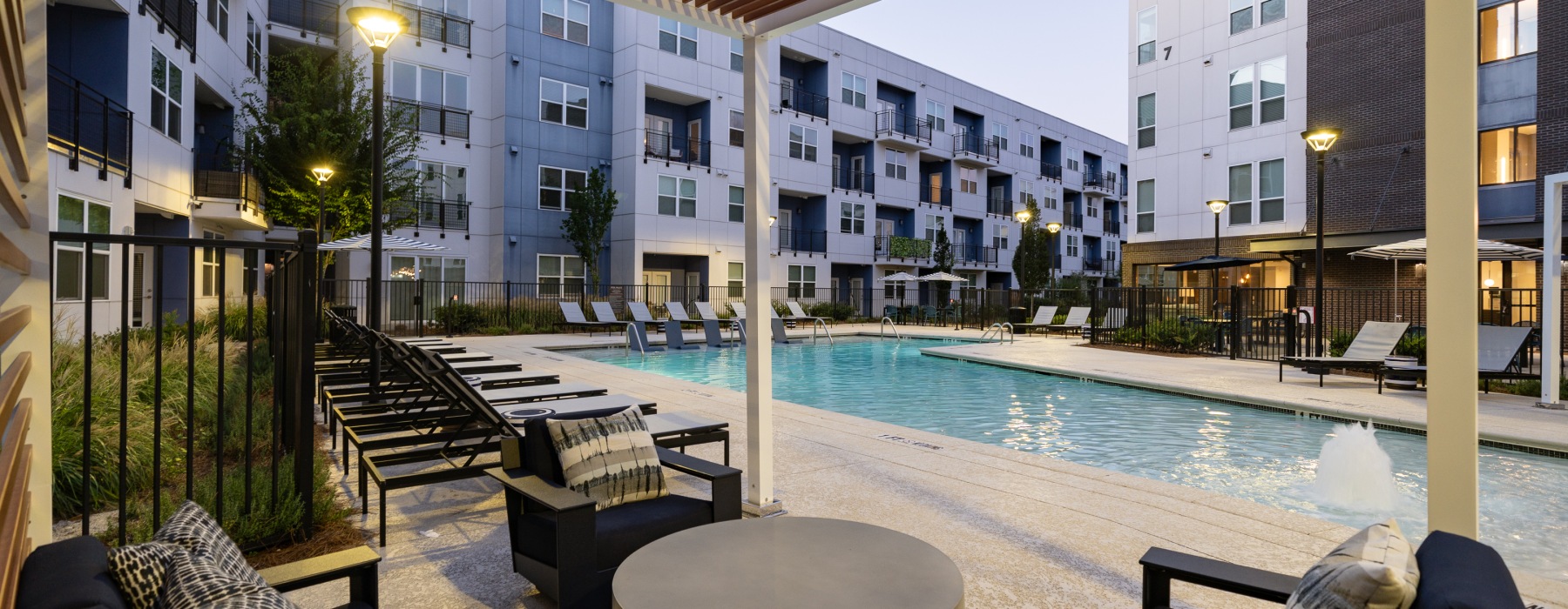 Pool seating at Marchon apartments in Atlanta, GA