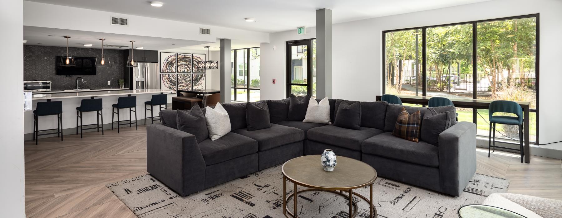 a living room with a couch and a coffee table